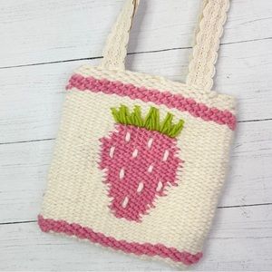 Strawberry Cream Woven Mini Tote Bag Handmade